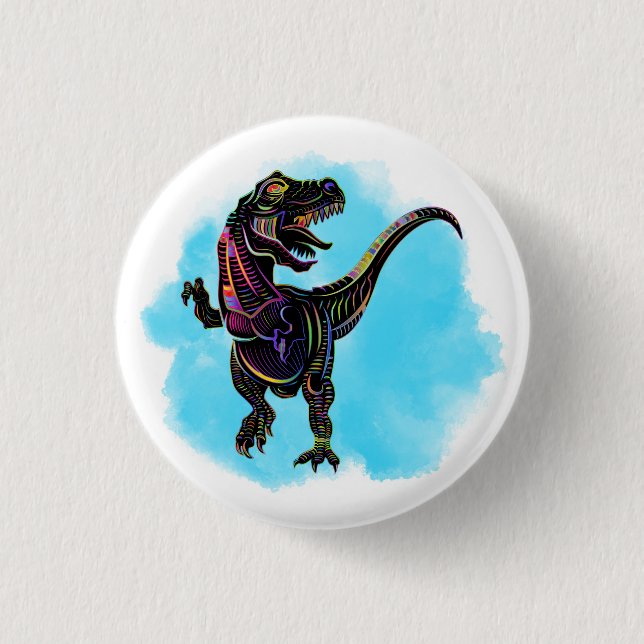 Regenbogen T-Rex Button (Vorderseite)