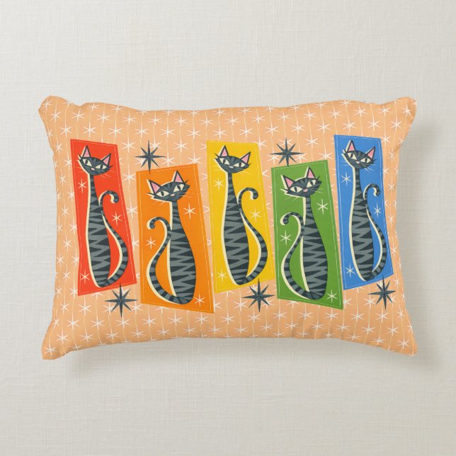 Regenbogen-Tabby-Katze Atomic Retro LGBTQ+  Dekokissen (Vorderseite)