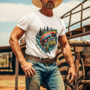 Regenbogen tanzen Ein lebhafter Fisch springt vom T-Shirt