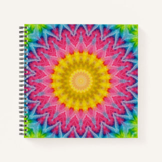 Regenbogen-Tie-Dye-Mandala mit lebendiger Symmetri Notizbuch
