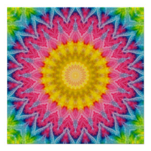 Regenbogen-Tie-Dye-Mandala mit lebendiger Symmetri Poster