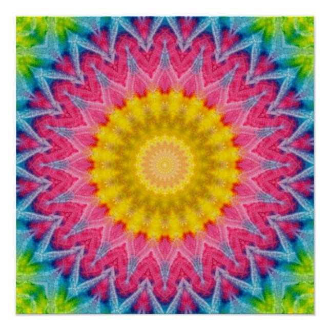 Regenbogen-Tie-Dye-Mandala mit lebendiger Symmetri Poster (Vorderseite)