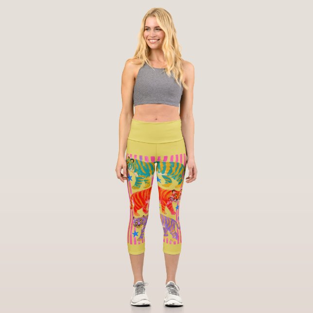 Regenbogen-Tiger-Träume Capri Leggings (Vorderseite)
