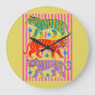 Regenbogen-Tiger-Träume Große Wanduhr