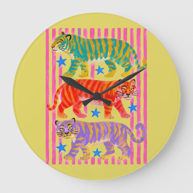 Regenbogen-Tiger-Träume Große Wanduhr (Vorderseite)