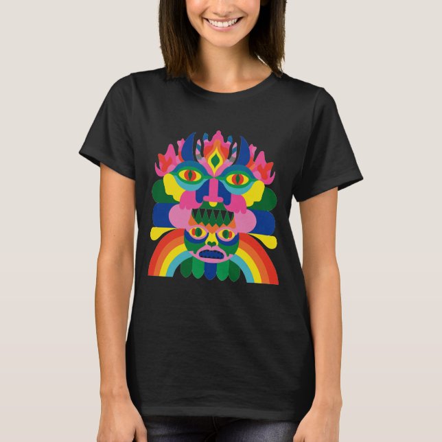 Regenbogen-Totem-Masken-Kunst T-Shirt (Vorderseite)