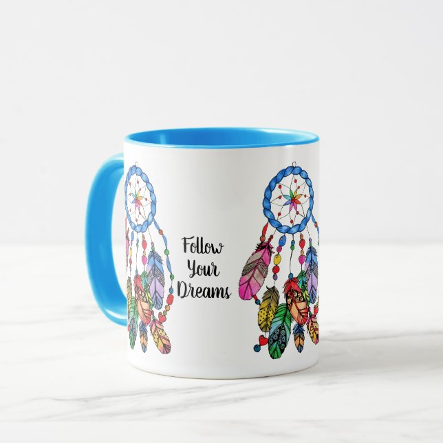 Regenbogen-Traumfänger des Aquarells herrlicher Tasse (Vorderseite Links)