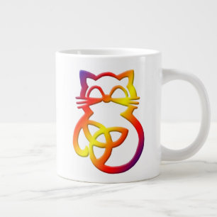 Regenbogen-Trinitätsknoten-Keltische-Katze-Riesen- Jumbo-Tasse
