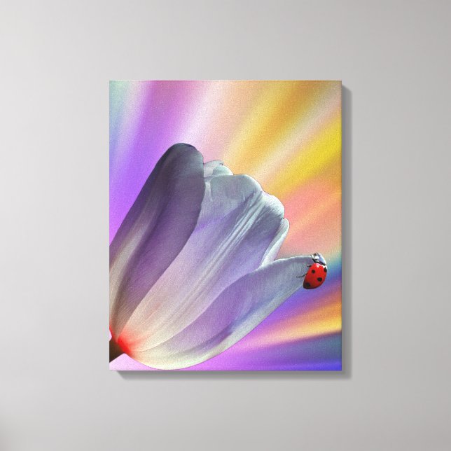 Regenbogen, Tulips und Ladybug Leinwanddruck (Vorderseite)