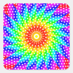 Regenbogen-Tupfen-Kaleidoskop-Mandala Quadratischer Aufkleber