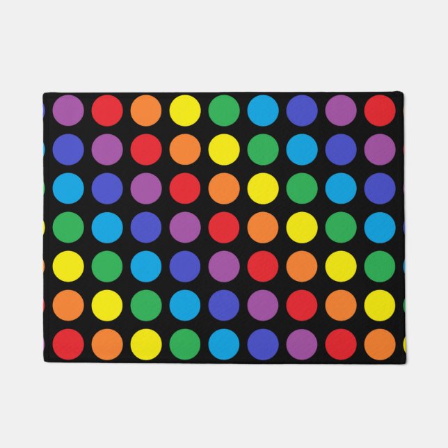Regenbogen-Tupfen-schwarze Fußmatte (Vorderseite)