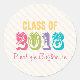 Regenbogen-Typografie-Klasse von 2016 Runder Aufkleber