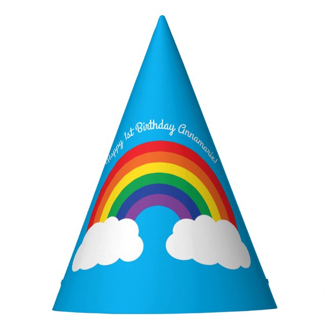 Regenbogen u. Wolken-niedliches 1. Partyhütchen (Vorderseite)