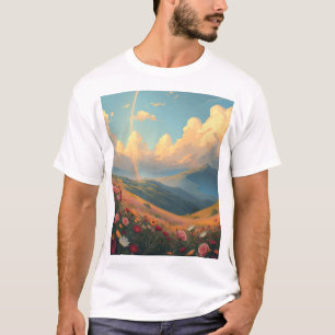 Regenbogen über Blumenfeld T-Shirt