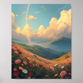 Regenbogen über dem Feld Blume Poster