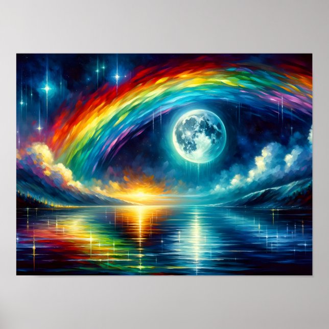 Regenbogen über dem Mond Poster (Vorne)