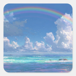 Regenbogen über dem Ozean Quadratischer Aufkleber