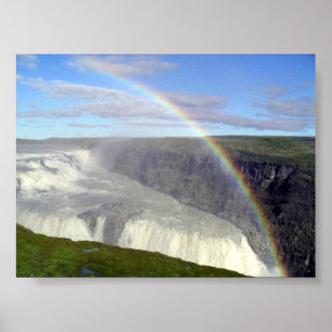 Regenbogen über dem Wasserfall Gullfoss Island Poster