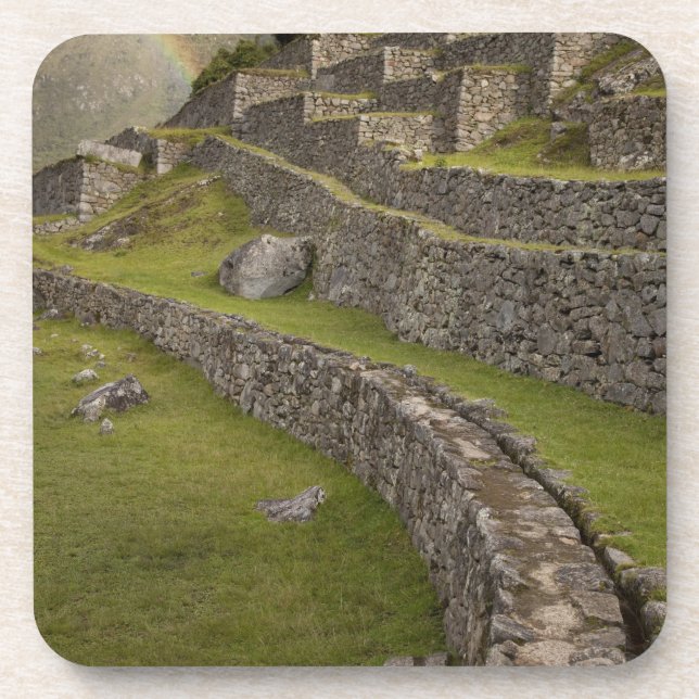 Regenbogen über den landwirtschaftlichen Terrassen Getränkeuntersetzer (Vorderseite)