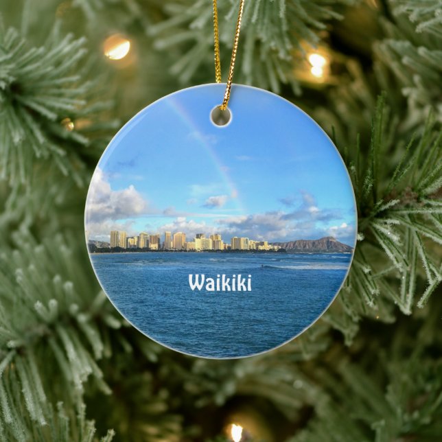 Regenbogen über der Keramik Waikiki Ornament (Baum)