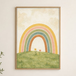 Regenbogen über der Wiese Wasserfarbenposter Poster
