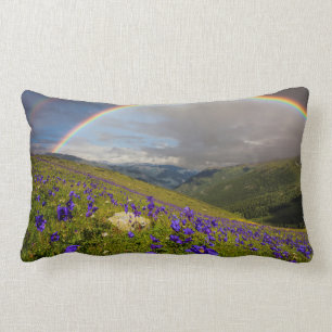 Regenbogen über einer blühenden Wiese Lendenkissen