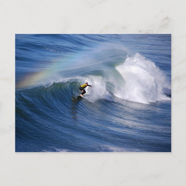 Regenbogen über einer kalifornischen Surfer-Postka Postkarte (Vorderseite)