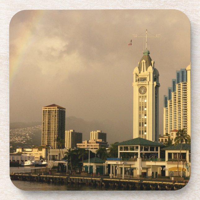 Regenbogen über Honolulu, Hawaii, USA 2 Untersetzer (Vorderseite)