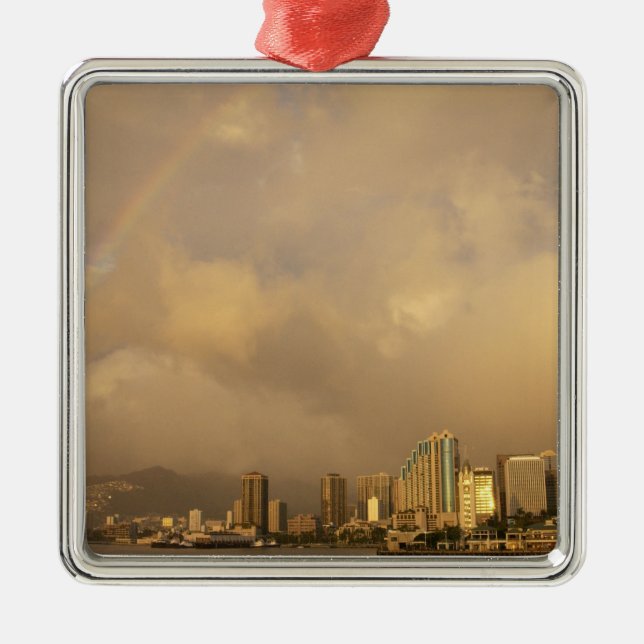 Regenbogen über Honolulu, Hawaii, USA 3 Silbernes Ornament (Vorne)