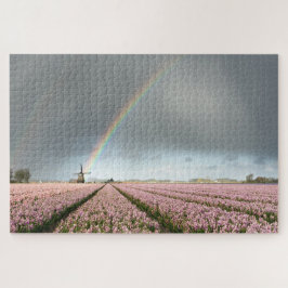 Regenbogen über Hyazinthen und eine Windmühle in Puzzle