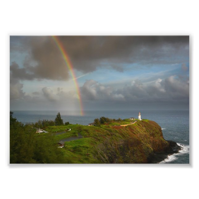 Regenbogen über Kilauea Lighthouse auf Kauai-Druck Fotodruck (Vorne)