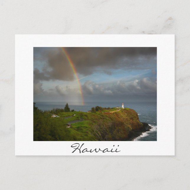Regenbogen über Kilauea Lighthouse Hawaii Postkart Postkarte (Vorderseite)