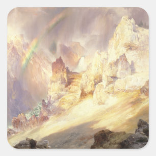Regenbogen über Yellowstone, Moran 1900 Quadratischer Aufkleber