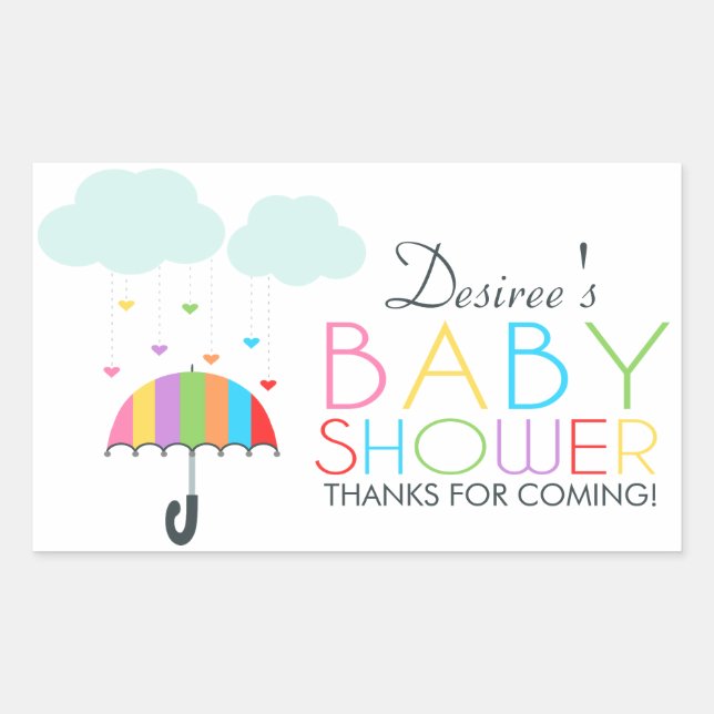 Regenbogen Umbrella Neutral Baby Dusche Rechteckiger Aufkleber (Vorderseite)