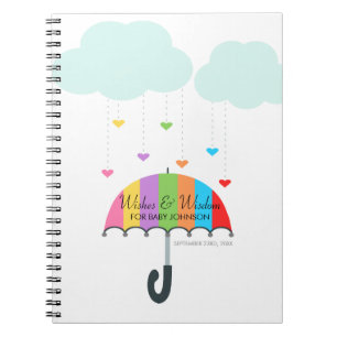 Regenbogen Umbrella Neutral Baby Shower Gästebuch Notizblock