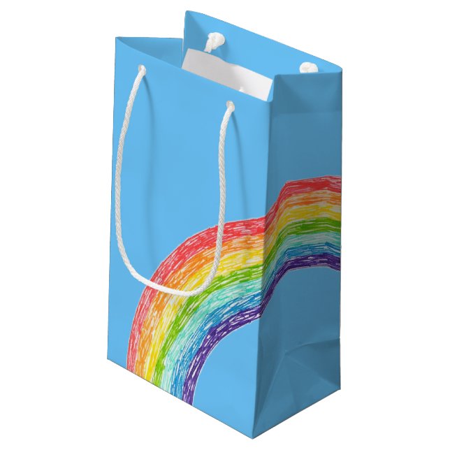 Regenbogen und blauer Himmel Kleine Geschenktüte (Rückseite Schrägansicht)