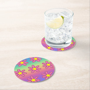 Regenbogen und Blumen Runder Pappuntersetzer