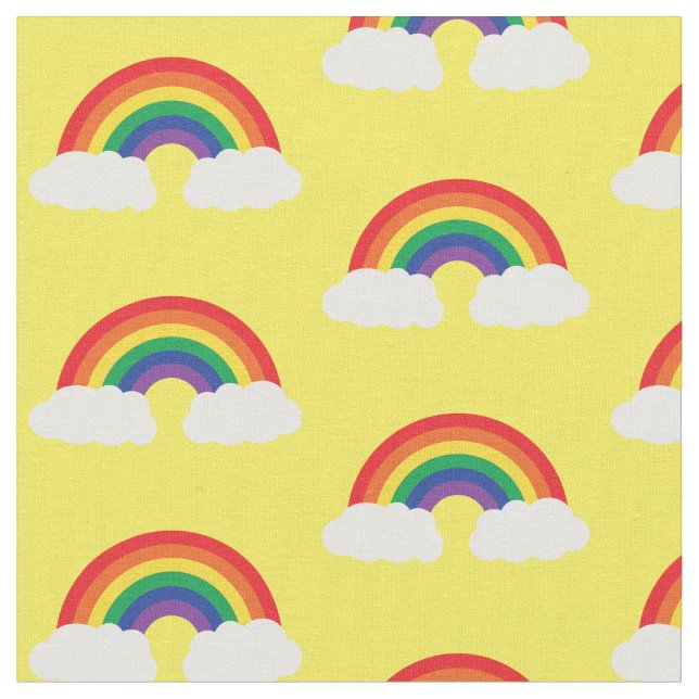 Regenbogen und Cloud auf gelben Niedlichen Kindern Stoff (Nahaufnahme)