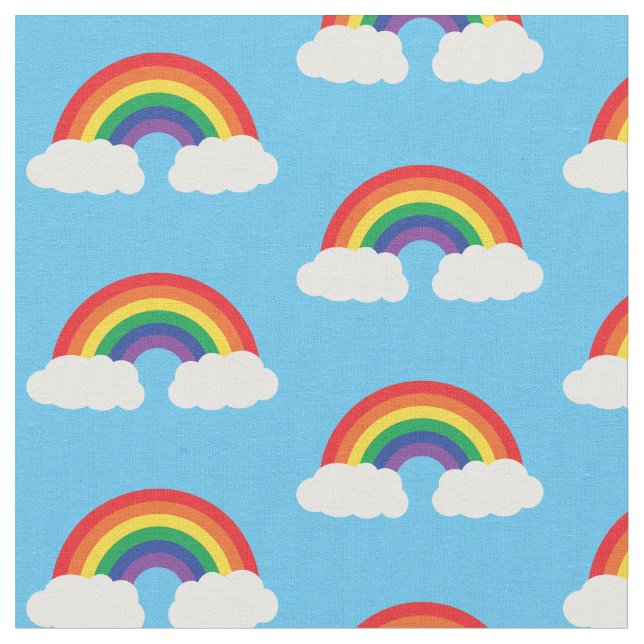 Regenbogen und Cloud auf Niedlichen blauen Kindern Stoff (Nahaufnahme)