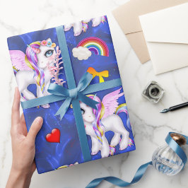 Regenbögen und Einhorn Blaue Seide Geschenkpapier