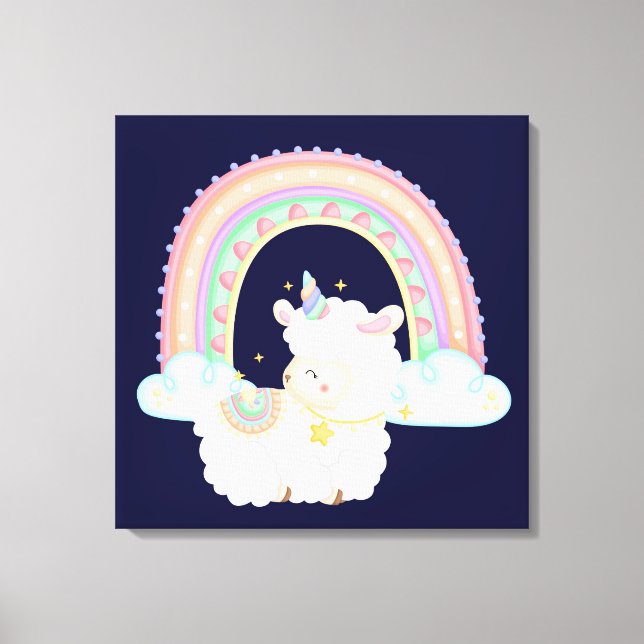 Regenbogen und Einhornlamm Leinwanddruck (Vorderseite)