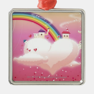 Regenbogen und Gebäude auf Wolken Ornament Aus Metall
