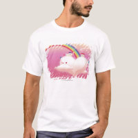 Regenbogen und Gebäude auf Wolken