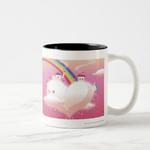 Regenbogen und Gebäude auf Wolken Zweifarbige Tasse