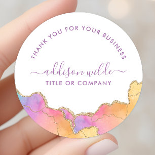 Regenbogen- und Gold-Achat-Wasserfarbe-Dankeschön Runder Aufkleber
