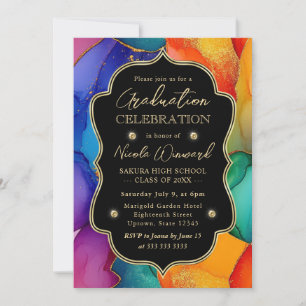 Regenbogen und Gold Glitter Alkohol-Tinte Abschlus Einladung