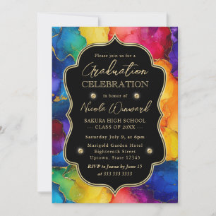 Regenbogen und Gold Glitter Alkohol-Tinte Abschlus Einladung