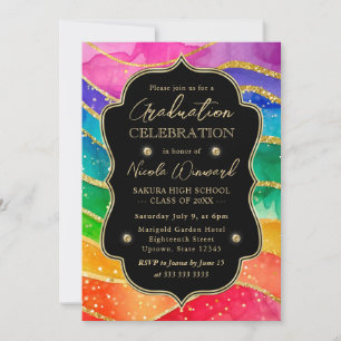 Regenbogen und Gold Glitter Alkohol Tinte Abschlus Einladung
