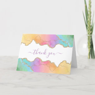 Regenbogen und Gold Wasserfarbe Achat Geschäft Dankeskarte