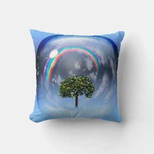 Regenbogen und grüner Baum Kissen